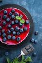 Delicious blueberry cake with fresh berries and marmalade, tasty cheesecake Royalty Free Stock Photo