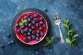 Delicious blueberry cake with fresh berries and marmalade, tasty cheesecake Royalty Free Stock Photo