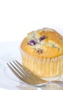 Delicious Blueberry Muffin and Fork on Plate Royalty Free Stock Photo