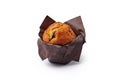 Delicious blueberry muffin wrapped with paper on white Royalty Free Stock Photo