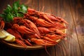 Delicious boiled crayfishes with seasoning with seasoning