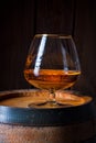 Delicious bourbon on a wooden barrel