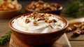 Delicious bowl of Greek yogurt with honey and nuts