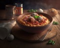 Delicious bowl of spaghetti with meatballs and parmisan cheese. Italian cuisine. Generative AI Royalty Free Stock Photo