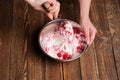 Delicious bowl of strawberry ice cream. Homemade cooking