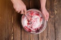 Delicious bowl of strawberry ice cream. Homemade cooking