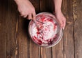 Delicious bowl of strawberry ice cream. Homemade cooking