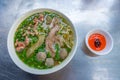 Delicious bowl of Vietnamese Pho beef noodles soup Royalty Free Stock Photo