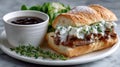 Delicious braised beef sandwich with blue cheese and herb garnish Royalty Free Stock Photo