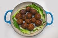 Delicious braised chicken meatballs with chinese cabbage