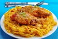 Delicious braised Rabbit legs with pasta Royalty Free Stock Photo