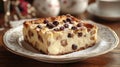 Delicious bread pudding with raisins resting on a plate Royalty Free Stock Photo