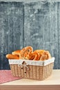 Delicious bread and rolls in wicker basket Royalty Free Stock Photo