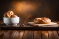Delicious bread on wooden table in bakery kitchen Royalty Free Stock Photo