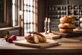 Delicious bread on wooden table in bakery kitchen Royalty Free Stock Photo
