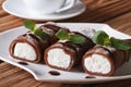 Delicious breakfast: chocolate crepes with ricotta