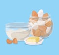 Delicious breakfast eggs and butter vector design