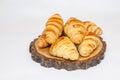 Delicious breakfast with fresh croissants and coffee served with butter and honey Royalty Free Stock Photo