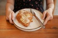 Delicious breakfast with fresh croissants and coffee served with butter Royalty Free Stock Photo