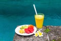 Delicious breakfast of fresh fruit on a plate - watermelon, melo Royalty Free Stock Photo