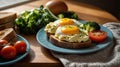 Delicious Sunny Side Up Eggs on Toast with Fresh Vegetables and Parsley for Breakfast Royalty Free Stock Photo