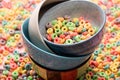 Bright colorful breakfast cereal in bowls Royalty Free Stock Photo