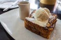 Delicious brioche bread french toast topped with ice cream