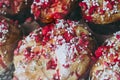 Delicious brioche with pralines and sugar Royalty Free Stock Photo