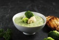 Delicious Broccoli Cream Soup with Crunchy Croutons. Healthy Vegetarian Food, Vegan Menu Concept Royalty Free Stock Photo