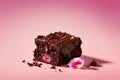 delicious brownie on a pink background