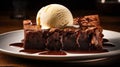 Delicious brownie served with icecream