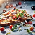 Delicious bruschetta with the crispy toasted bread juicy tomato topping