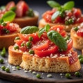 Delicious bruschetta with the crispy toasted bread juicy tomato topping