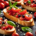 Delicious bruschetta with the crispy toasted bread juicy tomato topping