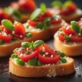 Delicious bruschetta with the crispy toasted bread juicy tomato topping