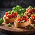 Delicious bruschetta with the crispy toasted bread juicy tomato topping