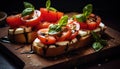 Delicious bruschetta sandwiches with tomatoes and mozarella.