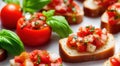 Delicious bruschetta with tomatoes on plate Italian cuisine in restaurant.