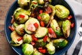 Delicious Brussels sprouts with bacon in bowl