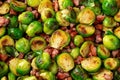 Delicious Brussels sprouts with bacon. Roasted in oven.