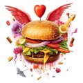 Delicious burger with Angel wings