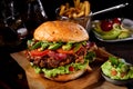 Delicious burger with fresh avocado and guacamole