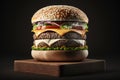 Ai Generative Delicious Burger on a Stand from Front View