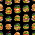 American Burgers seamless pattern illustration