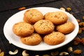 Delicious butter cookies with nuts and raisins Royalty Free Stock Photo