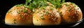 Delicious buttered buns with sliced bread and fresh parsley. Banner with copy space for text Royalty Free Stock Photo