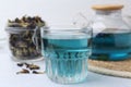 Delicious butterfly pea flower tea on light table Royalty Free Stock Photo