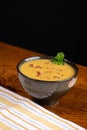 Delicious butternut squash soup with bacon bits Royalty Free Stock Photo