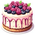 Delicious Cake with Berries and Drizzle Illustration Royalty Free Stock Photo