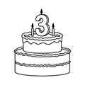 Delicious cake with candle number three Royalty Free Stock Photo